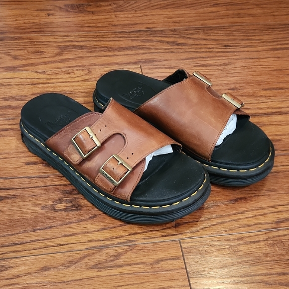 Dr. Martens Shoes - Dr.Martens Dax Brown Leather Slide Sandals
